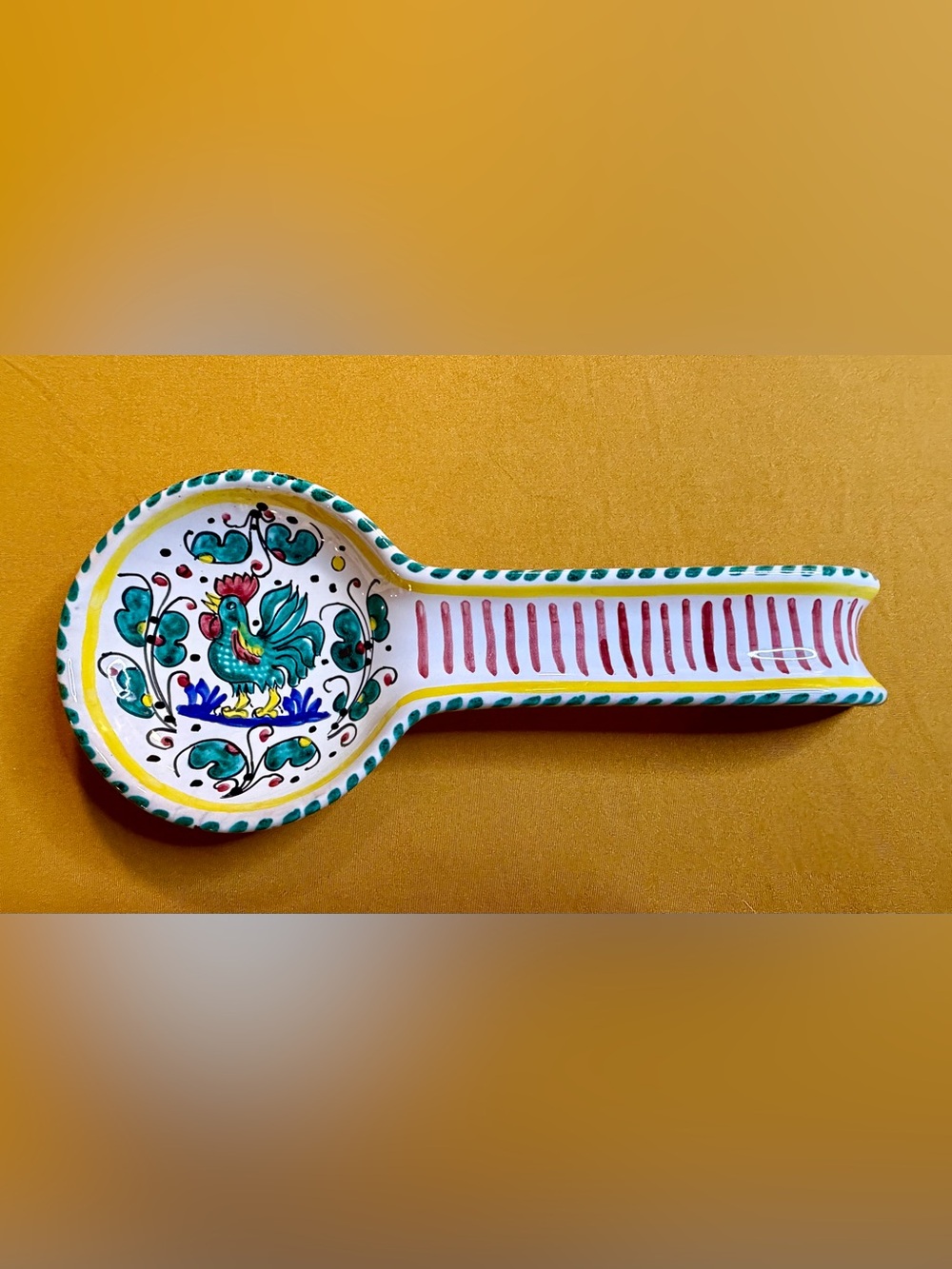Authentic Deruta Italy Hand Painted Rooster Spoon Rest